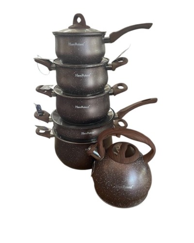 Qab-qacaq dəsti, qranit, qəhvəyi, 11 parça, 16/18/20/24 sm, 3 l