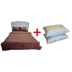 Комплект постельного белья Sahara SHA-000071, пододеяльник 200x220 см, простыня 230x240 см, 2 шт наволочки 50x70 см, двуспальный, хлопок, коричневый + Подушка Moon Star SHA-0000112 классическая, бамбуковое волокно, белый/черный, 50х70 см В подарок