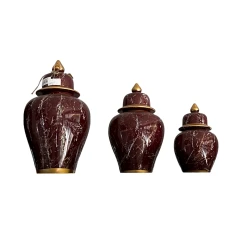Набор декоративных банок Bianco CO17, 3 шт, керамика, темно-красный/мраморный, 24x13 см, 31x17 см, 39x21 см
