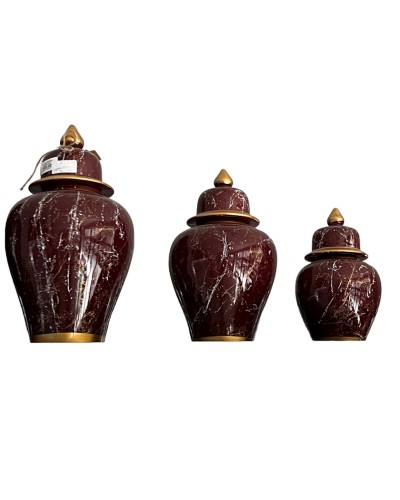 Dekorativ banka dəsti Bianco CO17, 3 əd, keramika, tünd qırmızı/mərmər, 24x13 sm, 31x17 sm, 39x21 sm
