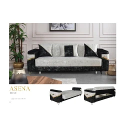 Диван Asena бело-черный, 220x80x80 см, с комфортом и стильным дизайном