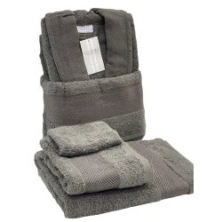 Банный набор Volenka SHA-00002612 халат + банное полотенце 70х140 см + полотенце для рук 50х90 см + мочалка-перчатка, коричневый