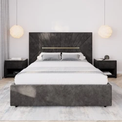 Двуспальная кровать Art_ikili_yataq 50, ламинат, коричневая, 200x200x120 см