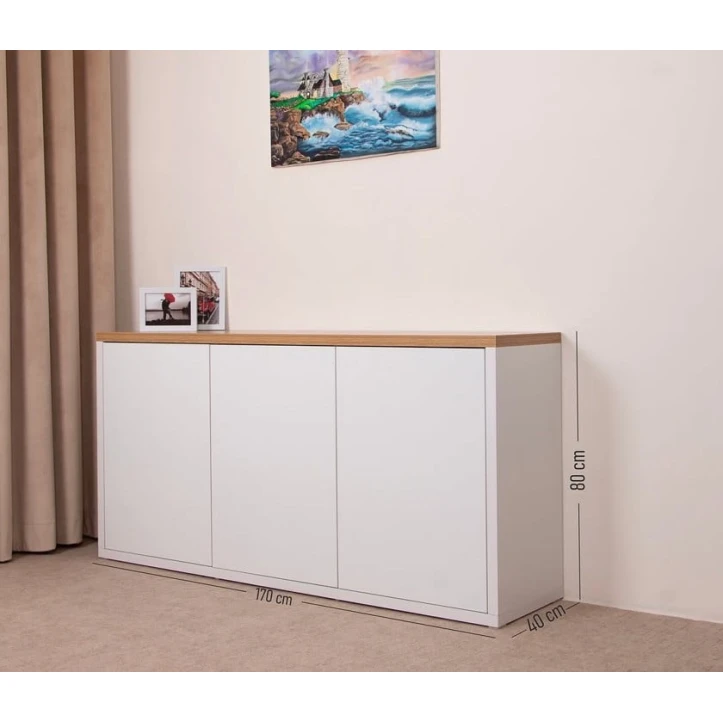 Комод Ev Plus 12115838, ЛДСП, белый/коричневый, 170x40x80 см