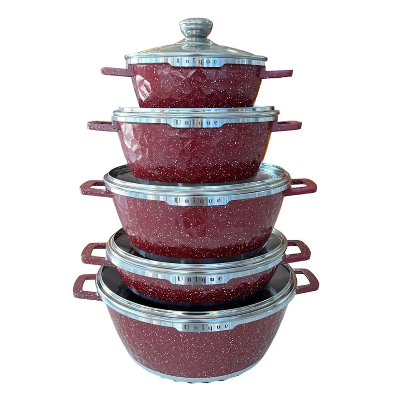 Набор посуды для готовки Unique: 4 шт кастрюли 20/24/28/32 см, 1 шт сковорода 28 см, красный Набор посуды для готовки Unique: 4 шт кастрюли 20/24/28/32 см, 1 шт сковорода 28 см, красный