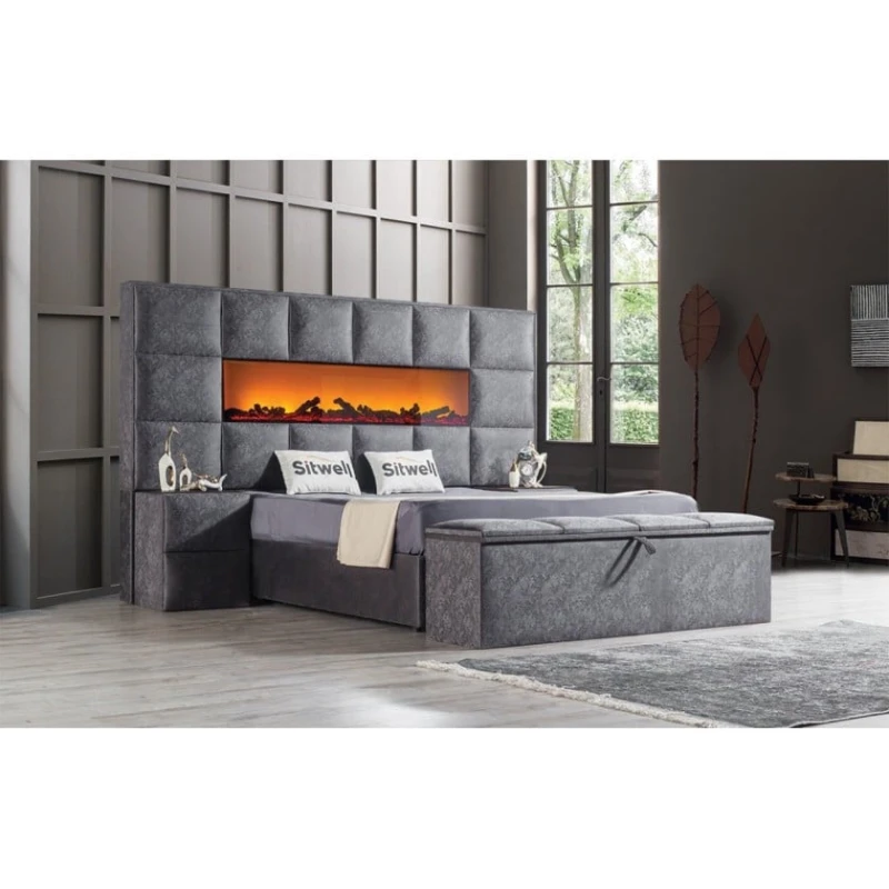 İki nəfərlik çarpayı Art_ikili_yataq 65, laminat/parça, boz, 120x180х200 sm