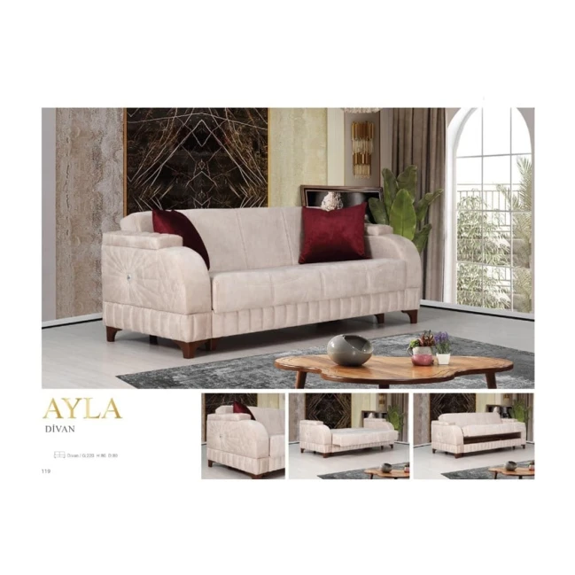 Диван Ayla, кремовый, 220x80x80 мм, удобный и стильный дизайн