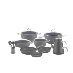 Набор посуды Öncü Granit SAAS-ONQZG24GR, гранит, серый, 24 предмета Набор посуды Öncü Granit SAAS-ONQZG24GR, гранит, серый, 24 предмета