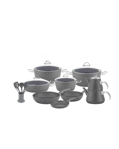 Qab-qacaq dəsti Öncü Granit SAAS-ONQZG24GR, qranit, boz, 24 parça