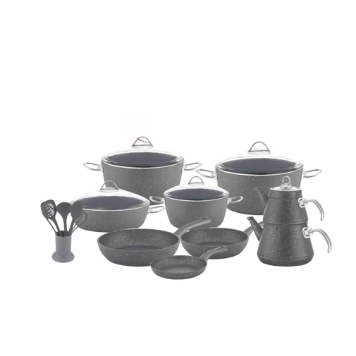 Набор посуды Öncü Granit SAAS-ONQZG24GR, гранит, серый, 24 предмета Набор посуды Öncü Granit SAAS-ONQZG24GR, гранит, серый, 24 предмета