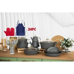 Набор посуды Öncü Granit SAAS-ONQZG24GR, гранит, серый, 24 предмета Набор посуды Öncü Granit SAAS-ONQZG24GR, гранит, серый, 24 предмета