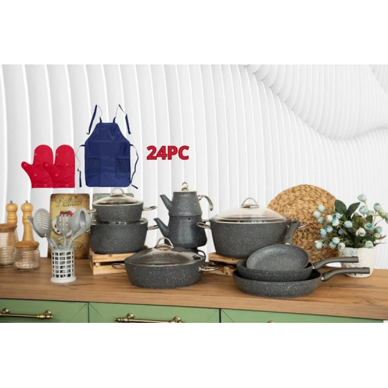 Набор посуды Öncü Granit SAAS-ONQZG24GR, гранит, серый, 24 предмета Набор посуды Öncü Granit SAAS-ONQZG24GR, гранит, серый, 24 предмета