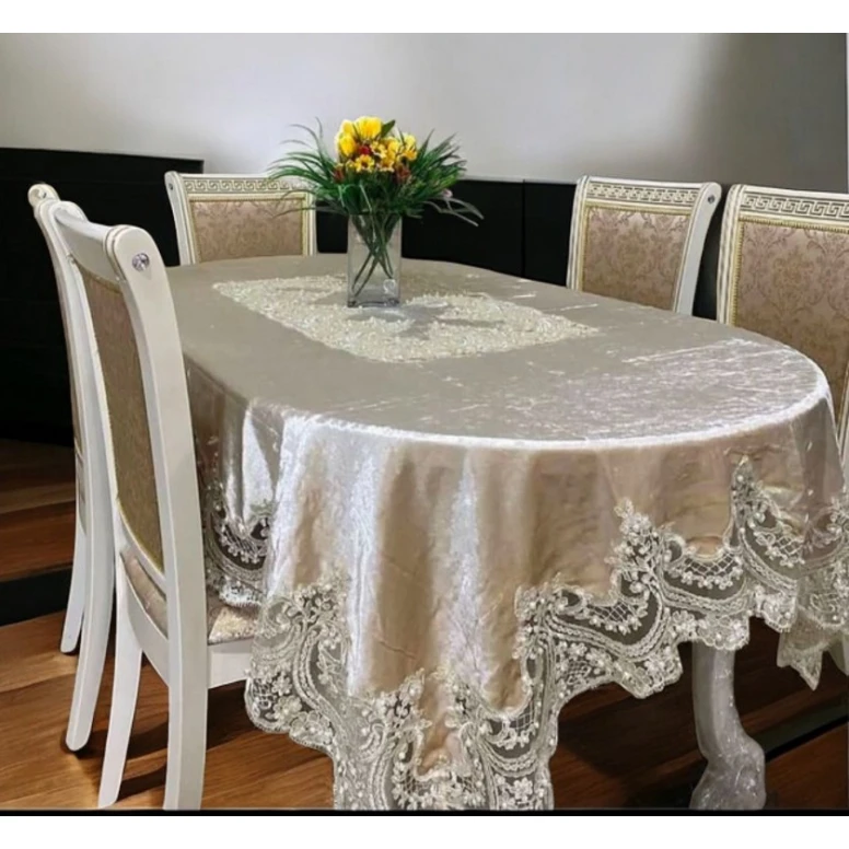 Süfrə Narlı NRl-00010, velür, bej, 150x220 sm