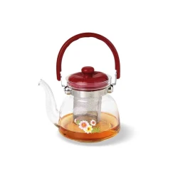 Dəmləmə çaydanı Novas Home Gorizont 0.9 l, 1 əd, şüşə, qapaqla, şəffaf, qırmızı