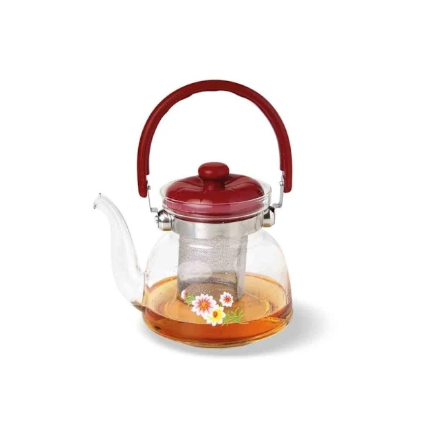 Dəmləmə çaydanı Novas Home Gorizont 0.9 l, 1 əd, şüşə, qapaqla, şəffaf, qırmızı