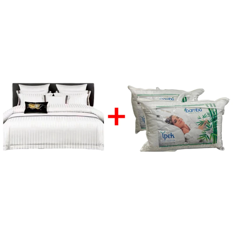 Yataq dəsti Sahara SHA-00001409, yorğan üzü 200x230 sm, mələfə 230x250 sm, yastıq üzü 50х70 sm, avro, satin, ağ + Yastıq Sahara SHA-0000926, bambuk, ağ, 50x70 sm Hədiyyə