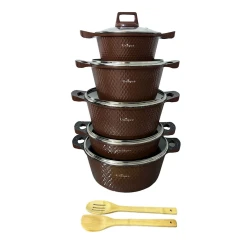 Набор посуды для готовки Unique 00408, 12 предметов, 4 шт кастрюли 20/24/28/32 см, 1 шт сковорода 28 см, гранит, коричневый