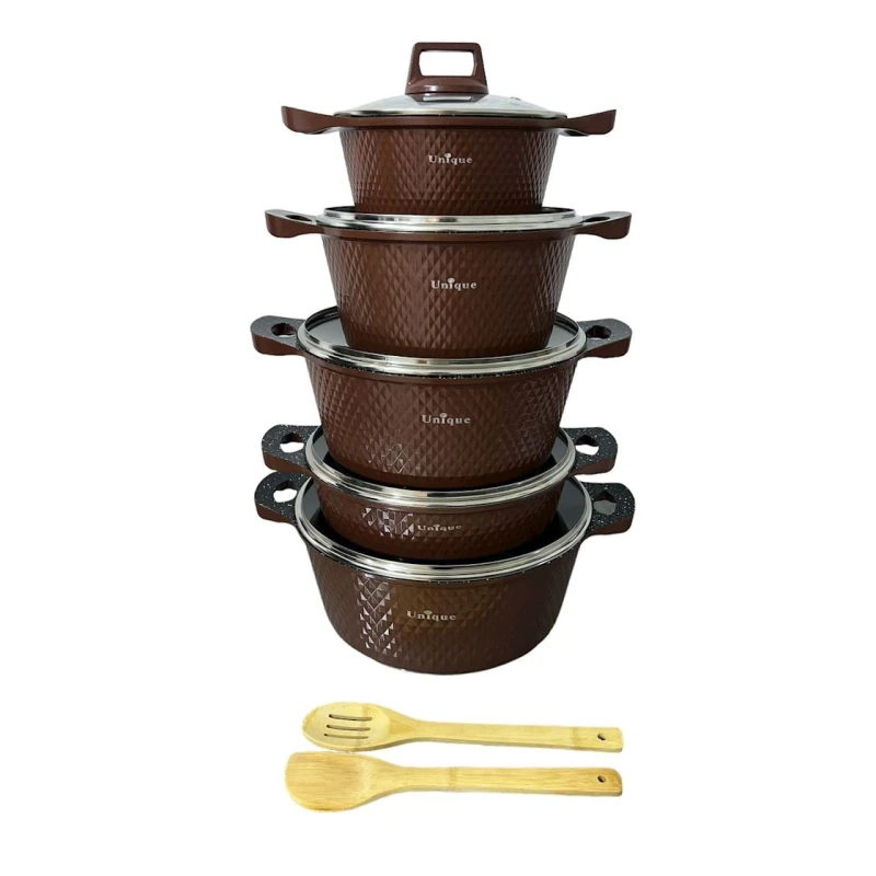 Набор посуды для готовки Unique 00408, 12 предметов, 4 шт кастрюли 20/24/28/32 см, 1 шт сковорода 28 см, гранит, коричневый Набор посуды для готовки Unique 00408, 12 предметов, 4 шт кастрюли 20/24/28/32 см, 1 шт сковорода 28 см, гранит, коричневый