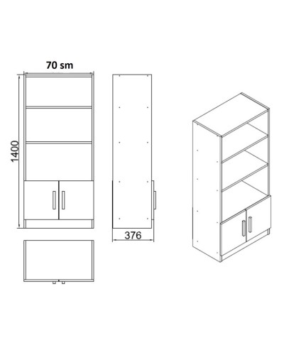 Kitab dolabı Ev Plus 12116060, LDSP, 70x37x140 sm