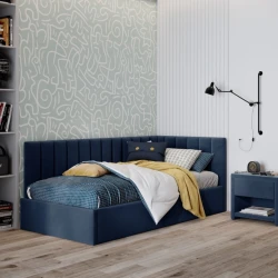 Tək nəfərlik çarpayı Art_tek_yataq(120) 55, laminat/parça, göy, 200x85x120 sm