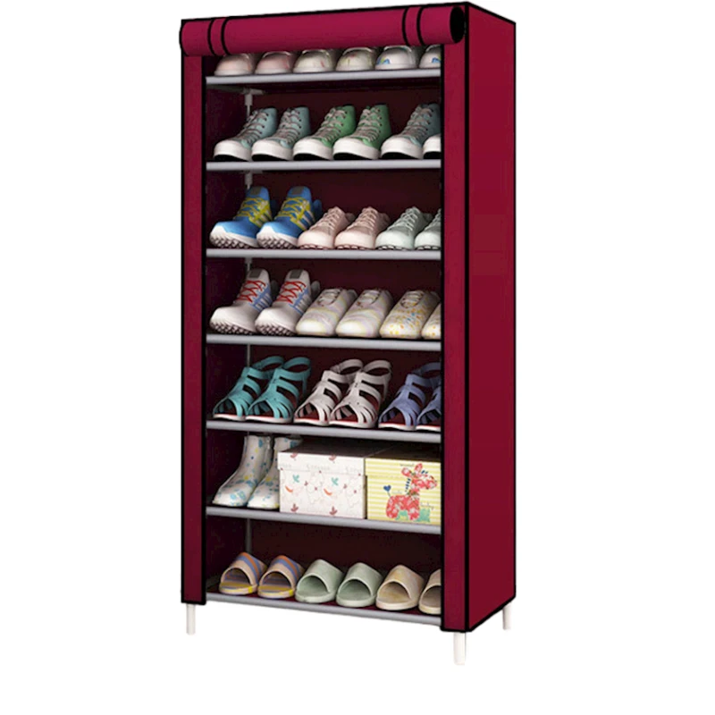 Ayaqqabı üçün altlıq 7 rəf, 60x40x143 sm, qırmızı