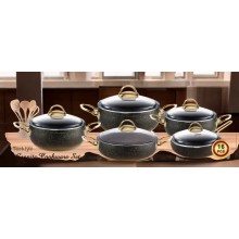 Qazan dəsti Oncu, 16 parça, granit, Türkiyə istehsalı, dərin qazanlar 20 sm, 24 sm, 30 sm (böyük ölçü), dayaz qazan 28 sm, tava 28 sm (qapaqlı), ən çox satılan model - QZİR-TAP-003