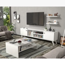 Тумба под ТВ и журнальный стол Ev Plus 12115833, ЛДСП, белый, 180x35x45/90х45х60 см