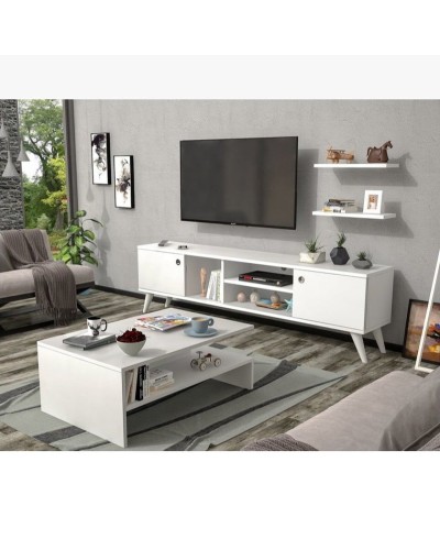 TV üçün tumba və jurnal masası Ev Plus 12115833, LDSP, ağ, 180x35x45/90х45х60 sm