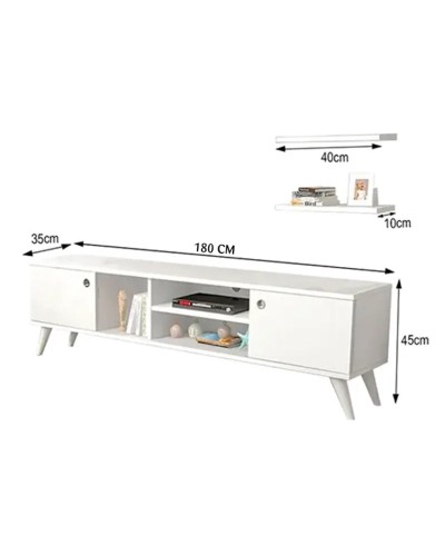 TV üçün tumba və jurnal masası Ev Plus 12115833, LDSP, ağ, 180x35x45/90х45х60 sm