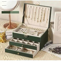 Органайзер для ювелирных украшений, зеленый, 23x17x13,5 см, кожа