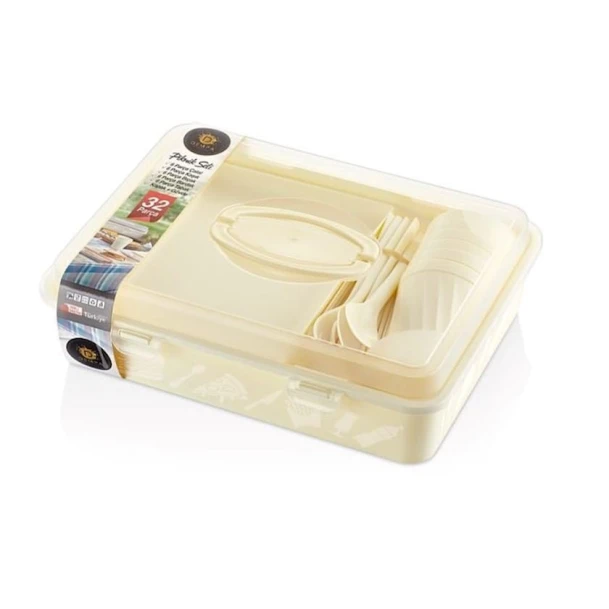 Набор для пикника Dempa Pratik, 34 предмета, пластик, бежевый