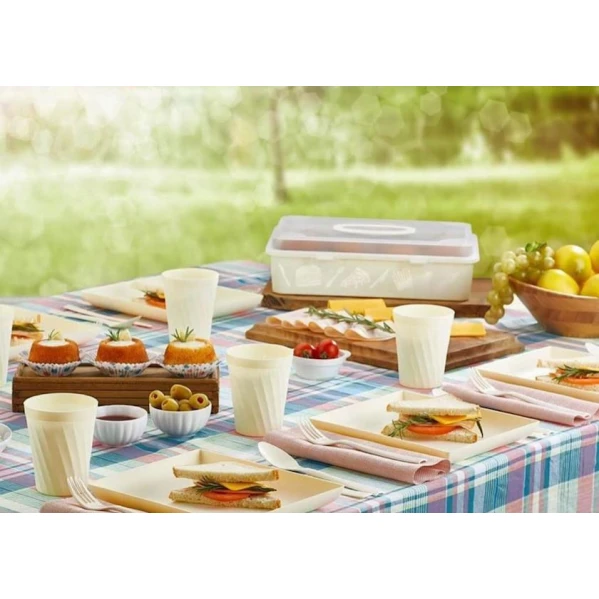 Набор для пикника Dempa Pratik, 34 предмета, пластик, бежевый