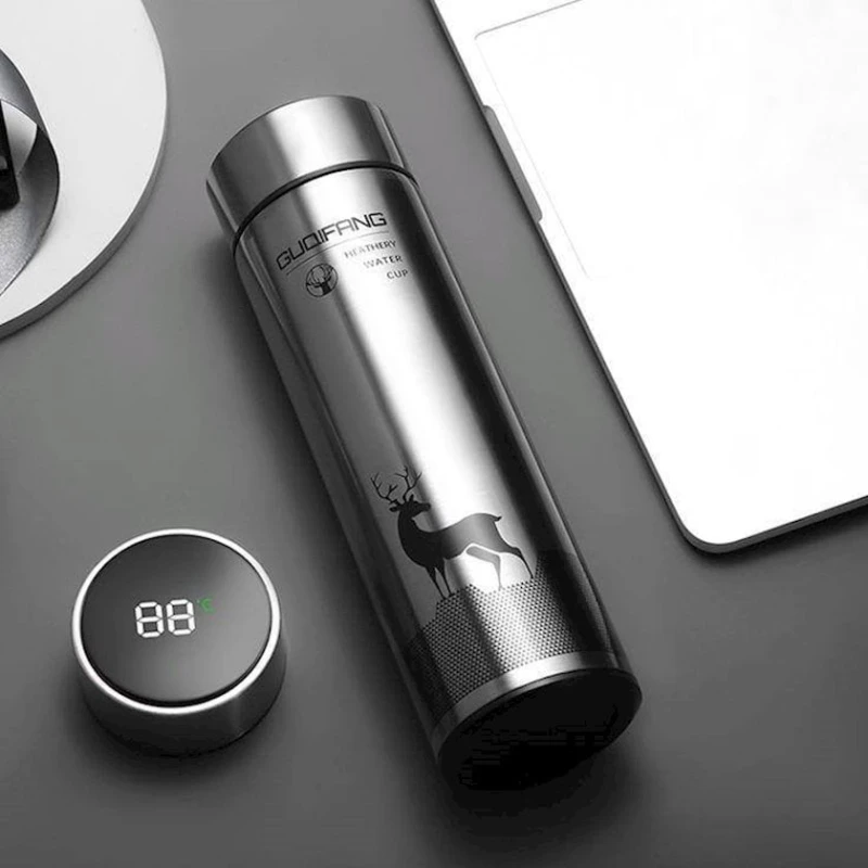 Термос с датчиком температуры, серебристый, 480 мл