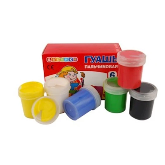 Набор гуашь пальчиковая Цветик, 6 шт х40 мл Набор гуашь пальчиковая Цветик, 6 шт х40 мл