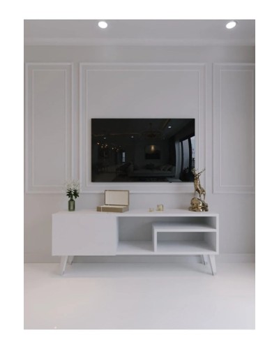 TV üçün tumba Ev Plus Blend, LDSP, ağ, 150x35x45 sm