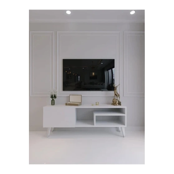 Тумба под ТВ Ev Plus Blend, ЛДСП, белая, 150x35x45 см Тумба под ТВ Ev Plus Blend, ЛДСП, белая, 150x35x45 см