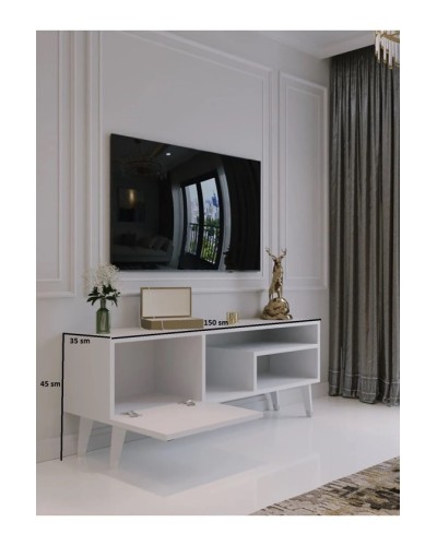 TV üçün tumba Ev Plus Blend, LDSP, ağ, 150x35x45 sm