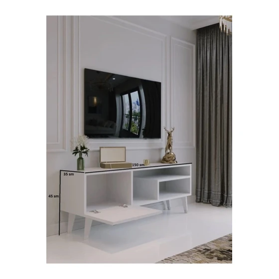 Тумба под ТВ Ev Plus Blend, ЛДСП, белая, 150x35x45 см Тумба под ТВ Ev Plus Blend, ЛДСП, белая, 150x35x45 см