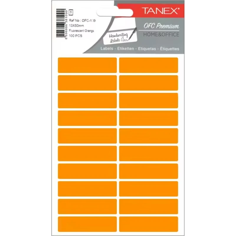 Набор наклеек Tanex OFC-109 Fluorescent Orange, 13x50 мм, 5 листов