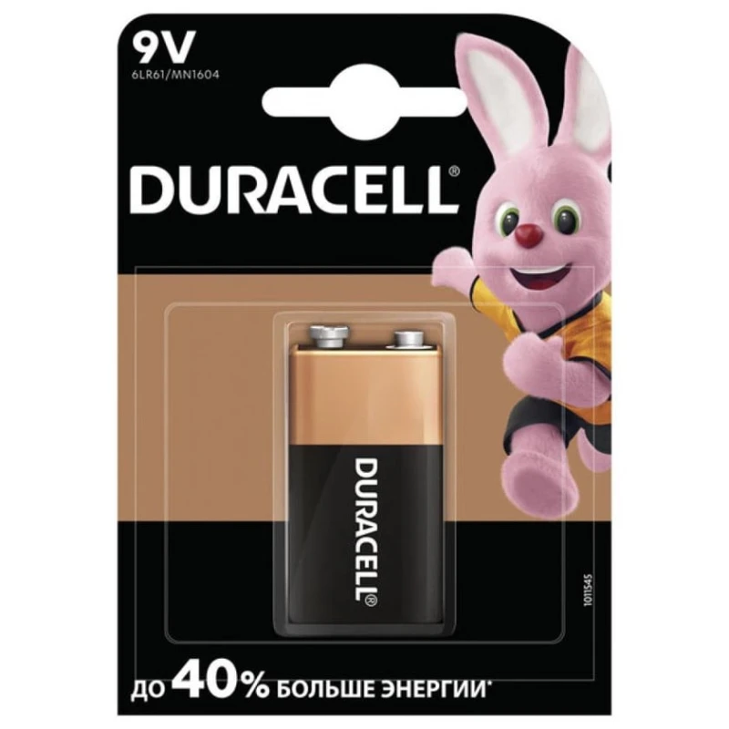 Батарейка Duracell 6LR61 MN1604 9В, 1 шт, 12x8.5x1.5 мм, 57 г