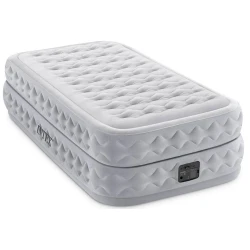 Надувной односпальный матрас-кровать Intex Supreme Air-Flow 64488 со встроенным насосом 220В, серый, 99x191x51 см