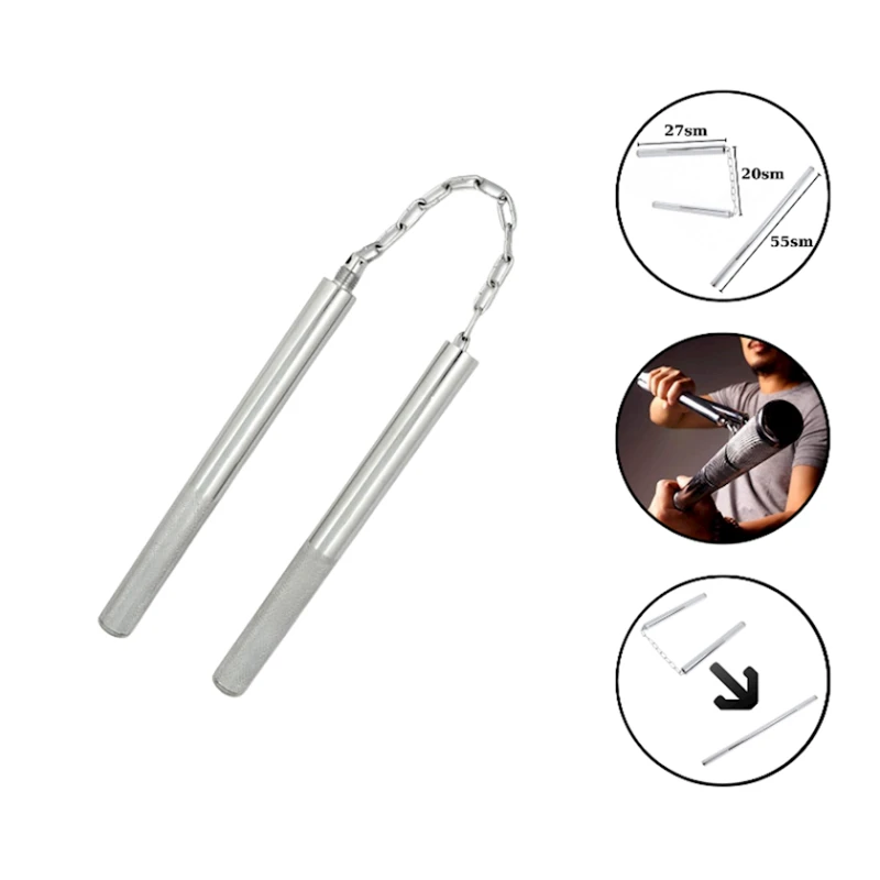 Двухфункциональные нунчаки с металлическими ручками 1039, серебристый Двухфункциональные нунчаки с металлическими ручками 1039, серебристый