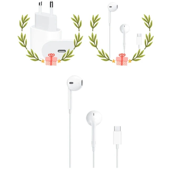 Проводные наушники EarPods + Адаптер питания USB-C 20W + Кабель USB-C - Lightning