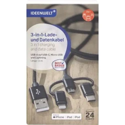Кабель-разветвитель Ideenwelt 3 in 1 USB-A/USB-C/MicroUSB/Lightning, черный, 1 м