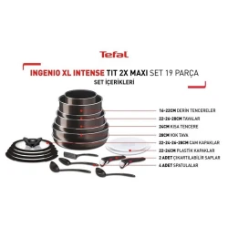 Набор сковородок Tefal Ingenio XL Intense, титан, черный, 16/20/22/24/26/28 см, 19 шт