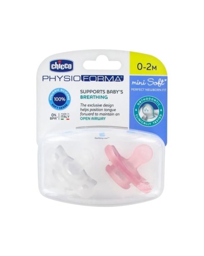 Əmziklər dəsti Chicco Physio Forma Mini Soft Girl, 0-2 ay, silikon, 2 əd, çəhrayı