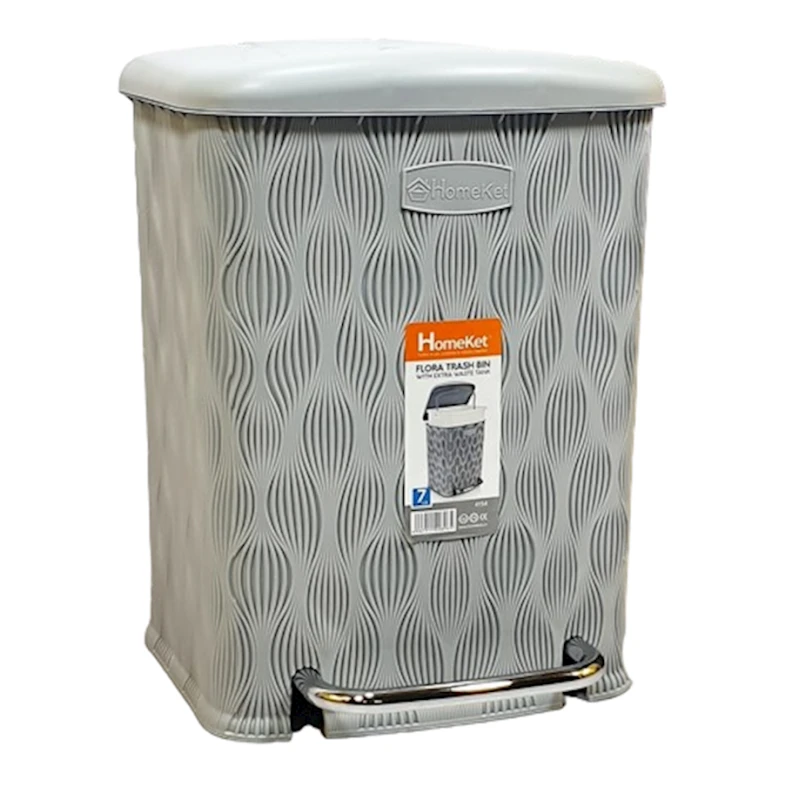 Мусорное ведро HomeKet, с педалью, пластик, серое, 7 л Мусорное ведро HomeKet, с педалью, пластик, серое, 7 л