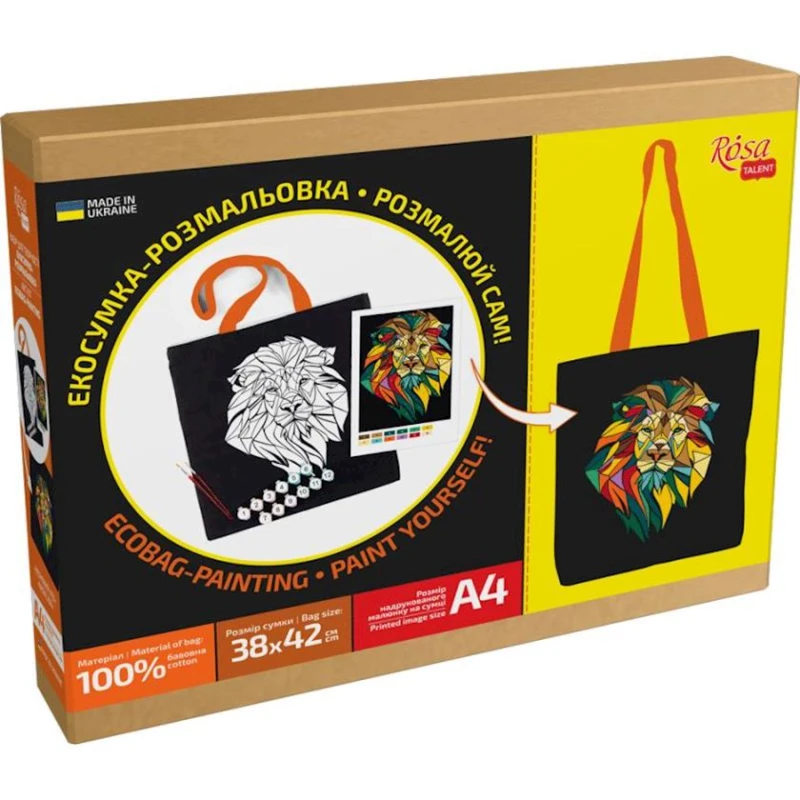 Набор Rosa Talent Неоновый лев эко сумка-раскраска, хлопок 220 г/кв.м, 38х42 см, черный Набор Rosa Talent Неоновый лев эко сумка-раскраска, хлопок 220 г/кв.м, 38х42 см, черный