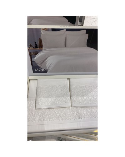Yataq dəsti Grazie Home Moena, yorğan üzü 200x220 sm, mələfə 240х260 sm, 4 əd yastıq üzü 50х70 sm, avro, lüks-satin/pambıq, krem