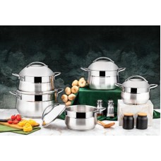 Qazan dəsti Ozlife Osaka, 10 parça, paslanmayan polad 304, qapaqla, gümüşü, gümüşü qulplu, Türkiyə istehsalı, 2.5 l (18 sm), 3.2 l (20 sm), 4.5 l (22 sm), 6.3 l (24 sm), 11 l (28 sm) - maxi-sweet-TP1644493